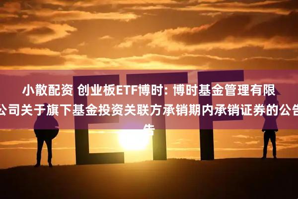 小散配资 创业板ETF博时: 博时基金管理有限公司关于旗下基金投资关联方承销期内承销证券的公告